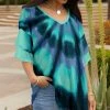 Lily | Aqua Watercolor Ruffle-Sleeve V-Neck Tunic - Plus
