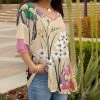 Lily | Pink & Green Floral Layered-Sleeve V-Neck Tunic - Women
