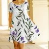 Lily | White & Green Floral Short-Sleeve Pocket Shift Dress - Women