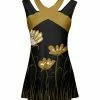 Lily | Black & Gold Floral Cutout-Strap Sleeveless Tunic - Women