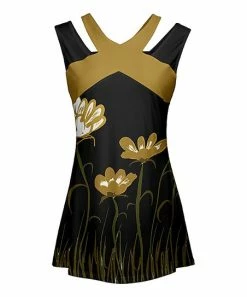 Lily | Black & Gold Floral Cutout-Strap Sleeveless Tunic - Women