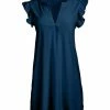 Lily | Navy Flutter-Sleeve Notch Neck Tunic - Women