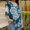Lily | Teal & White Floral V-Neck Tunic - Women