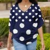 Lily | Navy & White Polka Dot V-Neck Cape-Sleeve Tunic - Plus
