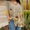 Lily | Beige & Rust Floral V-Neck Tunic - Plus