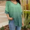 Lily | Mint & Green Abstract Ombré V-Neck Tunic - Women