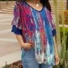 Lily | Navy & Red Brushstroke Ruffle-Sleeve V-Neck Tunic - Women