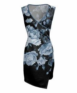 Lily | Black & Blue Surplice Asymmetrical Hem Sleeveless Dress - Women