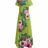Lily | Green & Pink Floral Short-Sleeve Handkerchief Maxi Dress - Plus