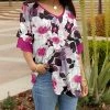 Lily | Fuchsia & White Floral Layered Sleeve V-Neck Tunic - Plus