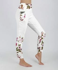 Lily | White & Pink Floral Pocket Leggings - Women