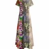 Lily | Beige & Purple Floral Short-Sleeve Handkerchief Maxi Dress - Plus