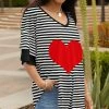 Lily | Black & Red Stripe Heart Layered Sleeve V-Neck Tunic - Plus