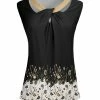 Lily | Black & Beige Floral Twist-Front Sleeveless Tunic - Women