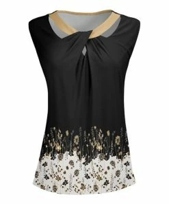 Lily | Black & Beige Floral Twist-Front Sleeveless Tunic - Women