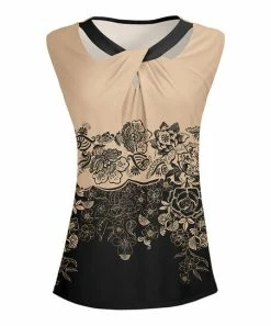 Lily | Beige & Black Floral Twist-Front Sleeveless Tunic - Women