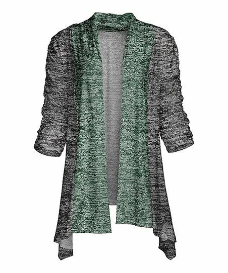 Lily | Gray & Green Abstract Open Cardigan - Plus 1 Lily | Gray & Green Abstract Open Cardigan - Plus