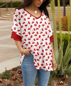 Lily | White & Red Cherry Ruffle-Sleeve V-Neck Tunic - Plus