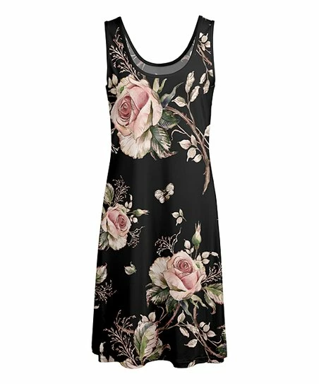 Lily | Black & Rose Floral Scoop Neck Sleeveless Dress - Women 1 Lily | Black & Rose Floral Scoop Neck Sleeveless Dress - Women