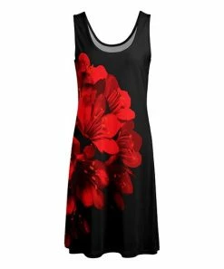 Lily | Black & Red Floral Scoop Neck Sleeveless Dress - Women