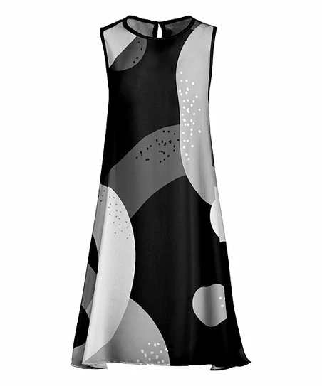 Lily | Black & Gray Abstract Sleeveless Shift Dress - Women 1 Lily | Black & Gray Abstract Sleeveless Shift Dress - Women