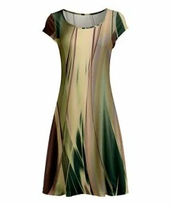 Lily | Beige & Green Abstract Cap-Sleeve Dress - Women