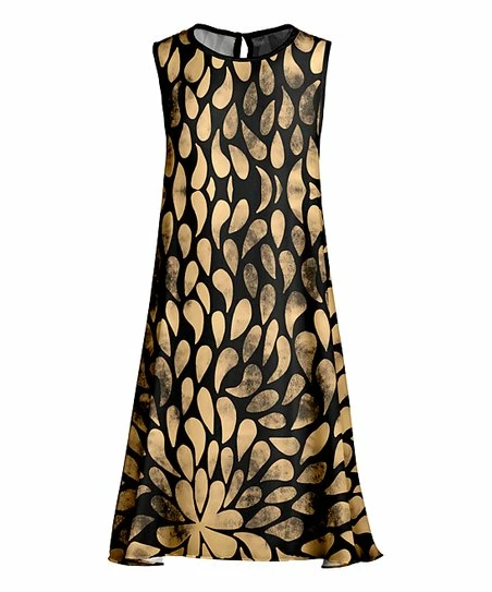 Lily | Black & Beige Petals Sleeveless Shift Dress - Women 1 Lily | Black & Beige Petals Sleeveless Shift Dress - Women