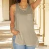 Lily | Light Brown Crewneck Sleeveless Tunic - Women