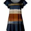 Lily | Navy & Brown Abstract Color Block Flutter-Sleeve Tunic