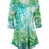 Lily | Green & Aqua Abstract Three-Quarter Sleeve V-Neck Tunic - Plus