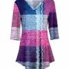 Lily | Blue & Pink Variegated Color Block Three-Quarter Sleeve V-Neck Tunic - Women & Plus