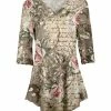 Lily | Beige & Rose Floral Script Three-Quarter Sleeve V-Neck Tunic - Women