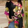 Lily | Black & Fuchsia Floral Abstract V-Neck Tunic - Plus