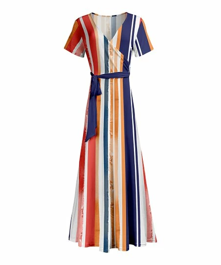 Lily | Orange & Navy Stripe Tie-Waist Maxi Dress - Women 1 Lily | Orange & Navy Stripe Tie-Waist Maxi Dress - Women