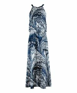 Lily | Navy & White Abstract Sleeveless Blouson Maxi Dress - Women