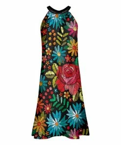 Lily | Black & Pink Floral Yoke Dress - Women