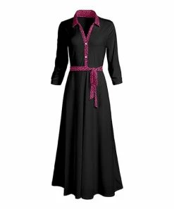 Lily | Black & Fuchsia Leopard Trim Tie-Waist Button-Front Maxi Dress - Women