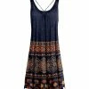 Lily | Navy & Orange Floral Medallion Crisscross Pleated Sleeveless Dress - Women