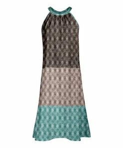 Lily | Turquoise & Mocha Abstract Color Block Sleeveless Yoke Dress - Plus