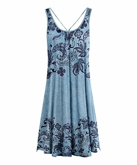 Lily | Blue & Navy Floral Paisley Crisscross Pleated Sleeveless Dress - Women 1 Lily | Blue & Navy Floral Paisley Crisscross Pleated Sleeveless Dress - Women