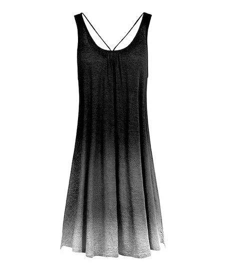 Lily | Black & White Ombré Crisscross Pleated Sleeveless Dress - Plus 1 Lily | Black & White Ombré Crisscross Pleated Sleeveless Dress - Plus