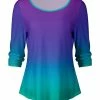 Lily | Purple & Turquoise Ombré Color Block Three-Quarter Sleeve Top - Plus