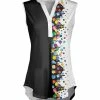 Lily | Black & White Polka Dot Sleeveless Button-Front Notch Neck Tunic - Women