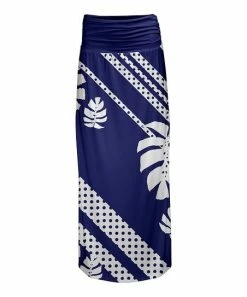 Lily | Blue & White Leaf Maxi Skirt - Women