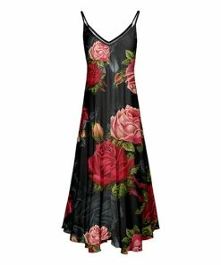 Lily | Black & Red Floral Sleeveless V-Neck Maxi Dress - Women