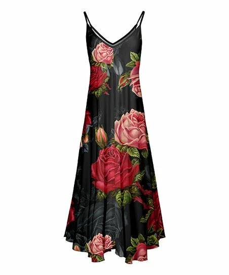 Lily | Black & Red Floral Sleeveless V-Neck Maxi Dress - Women 1 Lily | Black & Red Floral Sleeveless V-Neck Maxi Dress - Women