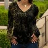 Lily | Black & Gold Celestial Long-Sleeve V-Neck Tunic - Plus