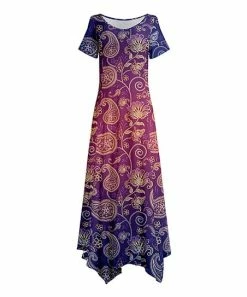 Lily | Navy & Mauve Paisley Gradient Short-Sleeve Handkerchief Maxi Dress - Plus