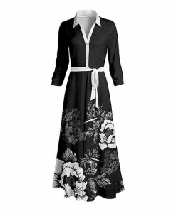 Lily | Gray & White Floral Tie-Waist Maxi Shirt Dress - Women