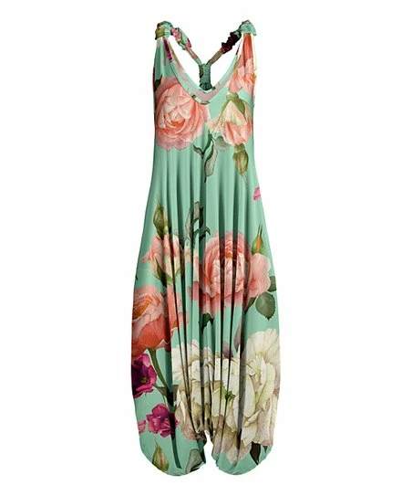 Lily | Mint & Pink Floral Harem Jumpsuit - Women 1 Lily | Mint & Pink Floral Harem Jumpsuit - Women